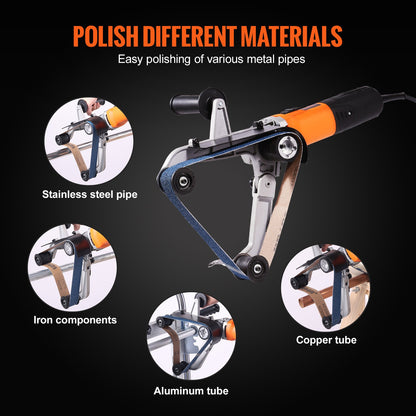 Polishing tool with images of pipes being polished on a black background