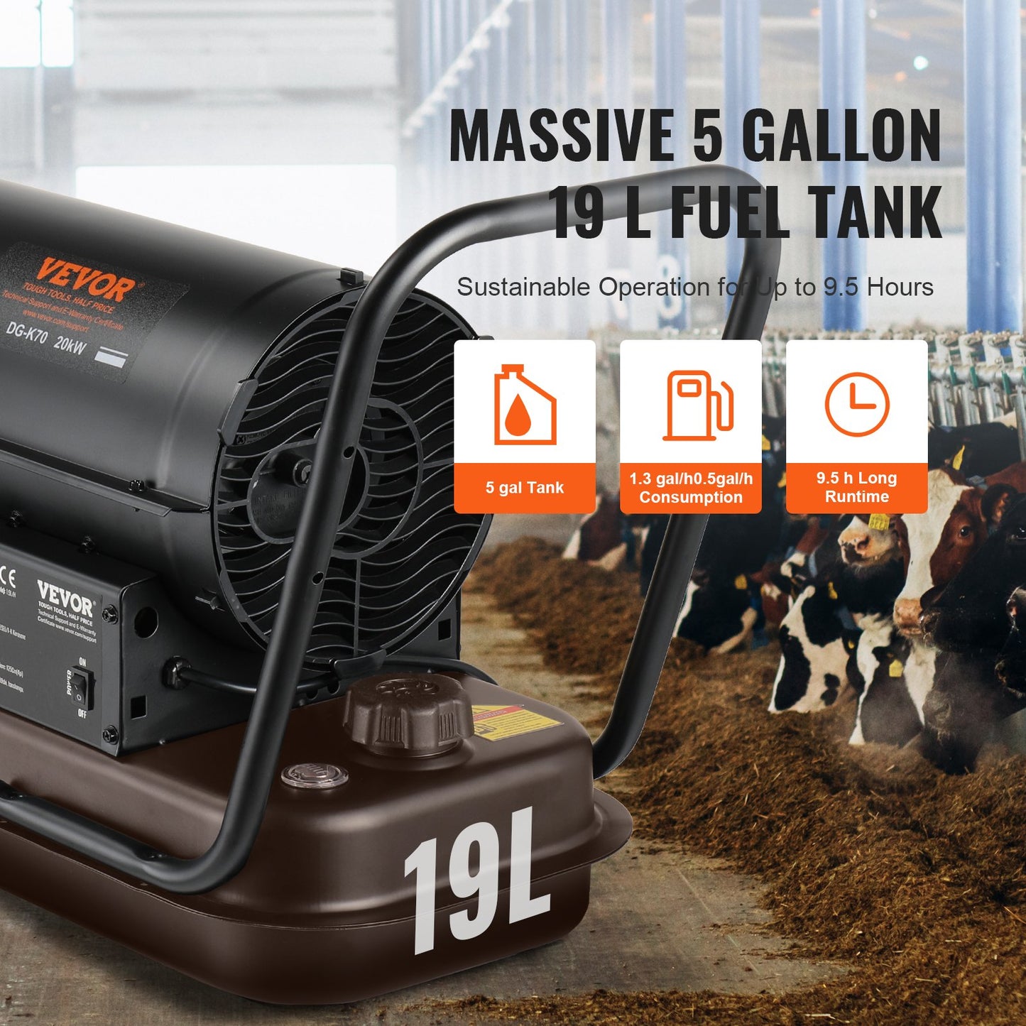 Portable Kerosene Forced Air Heater 70000 BTU Indoor Outdoor Use 5gal Tank