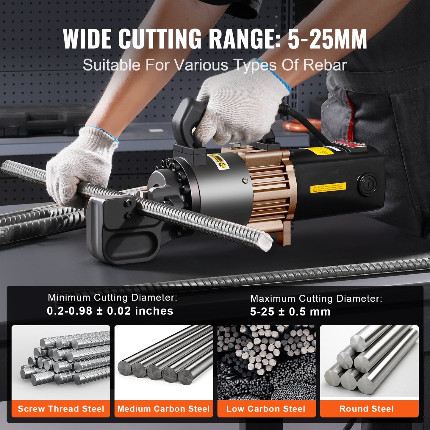 2000W Electric Hydraulic Rebar Cutter Cutting up to 1 Inch #8 4-25mm
