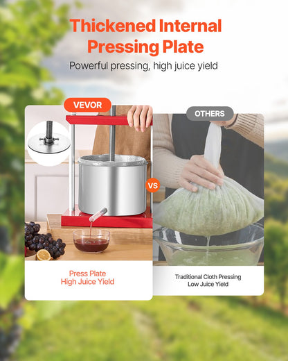 Fruit Wine Press Manual Press for Wine Making 1.6 Gal/6L Stainless Steel