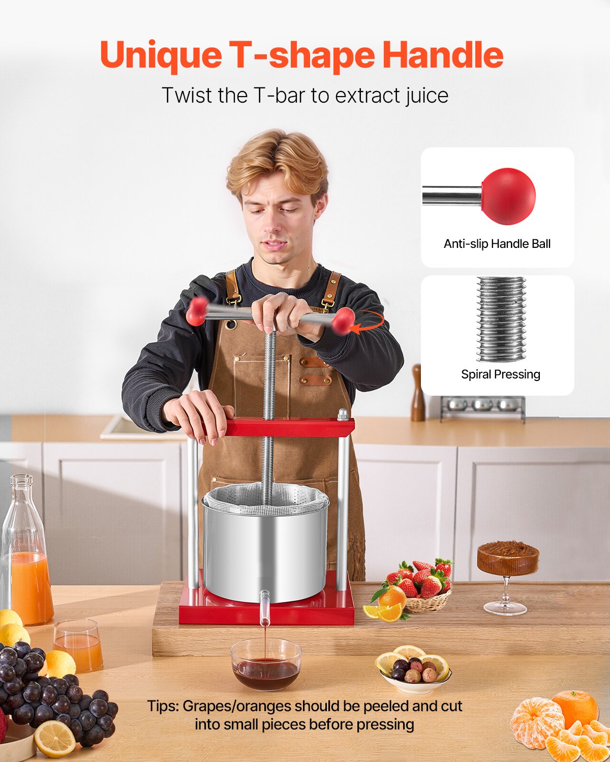 Fruit Wine Press Manual Press for Wine Making 1.6 Gal/6L Stainless Steel