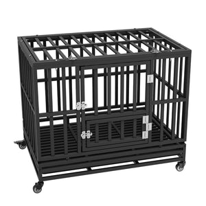 VEVOR Heavy Duty Dog Crate 38 in Metal Dog Kennel with Wheels and Removable Tray