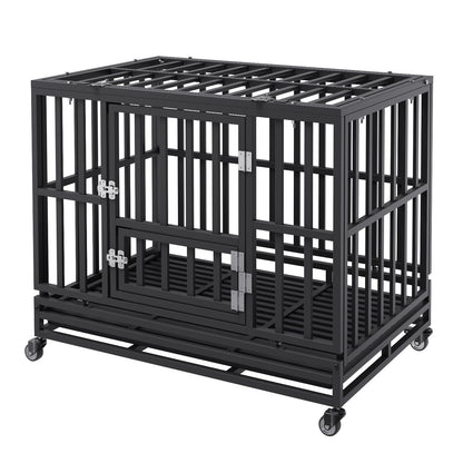 VEVOR Heavy Duty Dog Crate 38 in Metal Dog Kennel with Wheels and Removable Tray