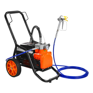 Pressure washer with orange tank and black cart on a white background