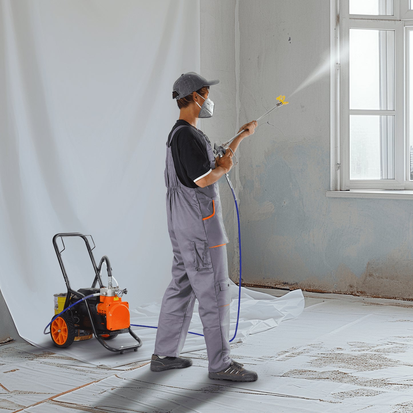 Cart Airless Paint Sprayer Diaphragm Paint 1700W Electric