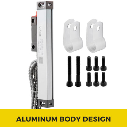 VEVOR 1 Axis Lathe Linear Scale 200mm with Accuracy 0.0002" Optical Length Precision Linear Scale Aluminum Body for Mill Milling Lathe Machine with Accessories (200mm(8"))