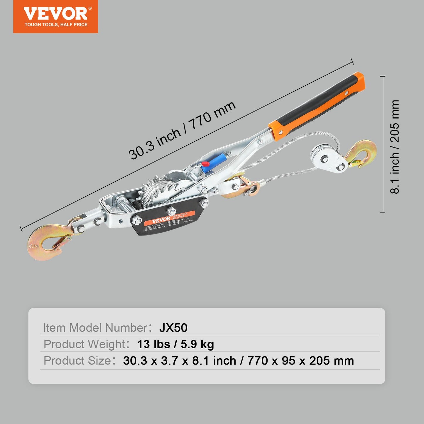Come Along Winch, 5 Ton Max Pulling Capacity, 3.5 m Steel Cable, 3 Hooks, Heavy Duty Ratchet Power Puller Tool with Dual Gears, Automotive Hoist Cable Puller Ideal for Vehicle Rescue