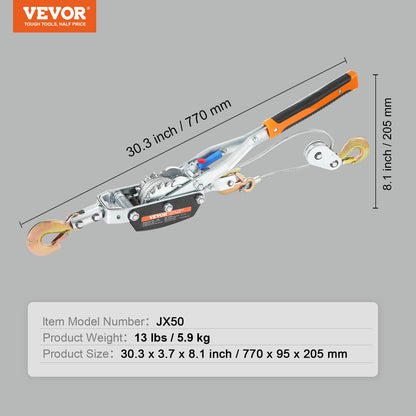 Come Along Winch, 5 Ton Max Pulling Capacity, 3.5 m Steel Cable, 3 Hooks, Heavy Duty Ratchet Power Puller Tool with Dual Gears, Automotive Hoist Cable Puller Ideal for Vehicle Rescue
