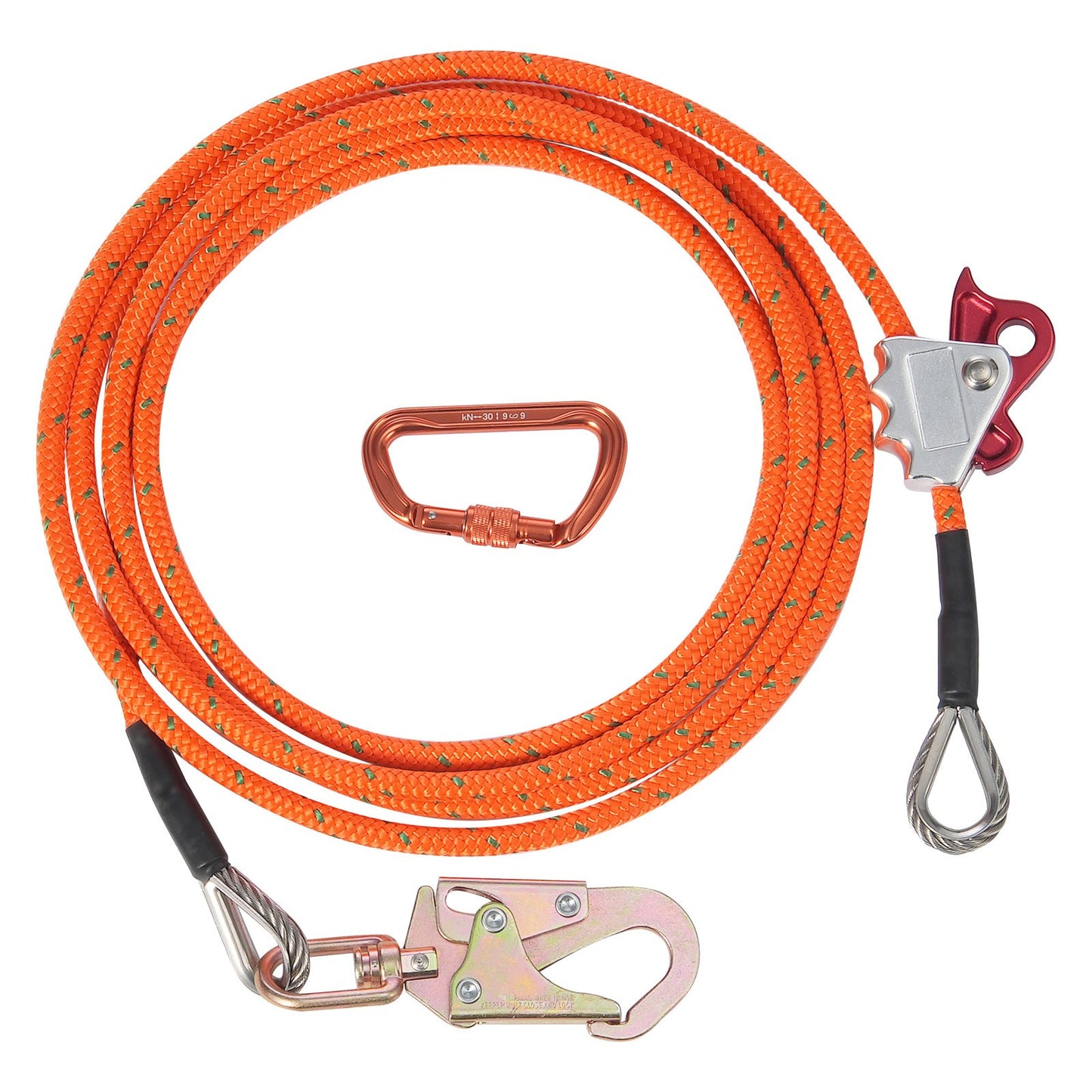 12.7mm Steel Core Flipline, 16ft(4.8m)Arborist Flipline for Tree Climbing with Alloy Steel Snap Hook & Aluminum Alloy Carabiner, 30KN Breaking Tension for Fall Protection, Tree Climber