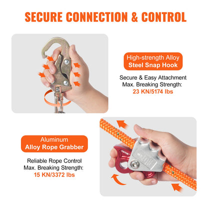 12.7mm Steel Core Flipline, 16ft(4.8m)Arborist Flipline for Tree Climbing with Alloy Steel Snap Hook & Aluminum Alloy Carabiner, 30KN Breaking Tension for Fall Protection, Tree Climber