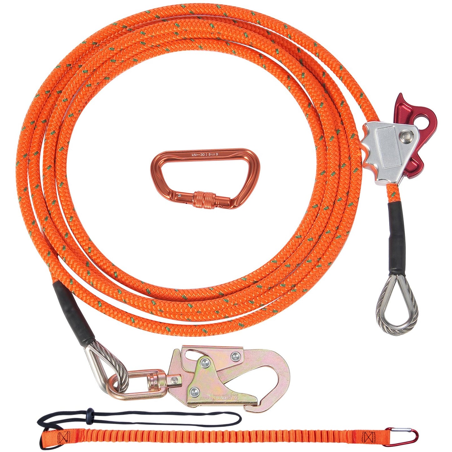 12.7mm Steel Core Flipline, 16ft(4.8m)Arborist Flipline for Tree Climbing with Alloy Steel Snap Hook & Aluminum Alloy Carabiner, 30KN Breaking Tension for Fall Protection, Tree Climber