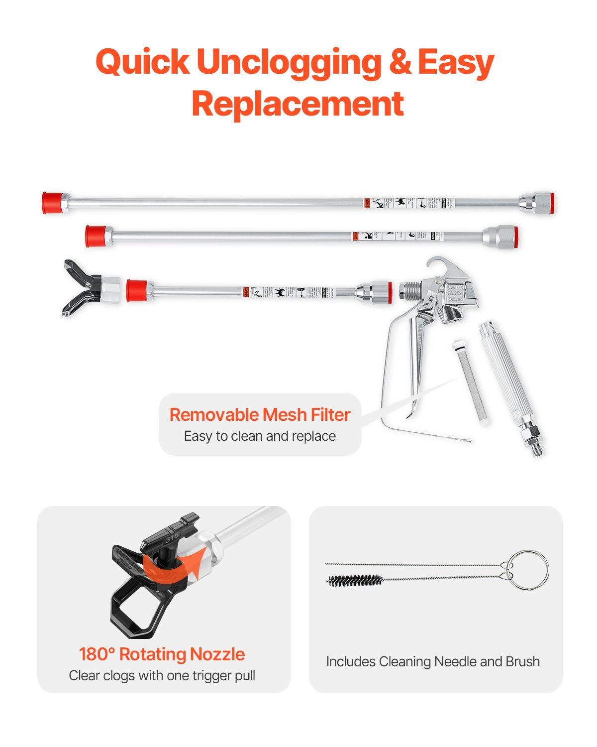 Cleaning tool set with features highlighted on a white background