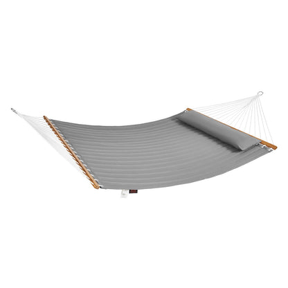 VEVOR Double Quilted Fabric Hammock, 12 FT Double Hammock with Hardwood Spreader Bars, 2 Person Quilted Hammock with Detachable Pillow and Chains for Camping Outdoor Patio Yard Beach, 480 lbs Capacity