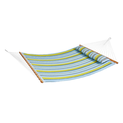 VEVOR Double Quilted Fabric Hammock, 12 FT Double Hammock with Hardwood Spreader Bars, 2 Person Quilted Hammock with Detachable Pillow and Chains for Camping Outdoor Patio Yard Beach, 480 lbs Capacity