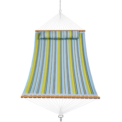 VEVOR Double Quilted Fabric Hammock, 12 FT Double Hammock with Hardwood Spreader Bars, 2 Person Quilted Hammock with Detachable Pillow and Chains for Camping Outdoor Patio Yard Beach, 480 lbs Capacity