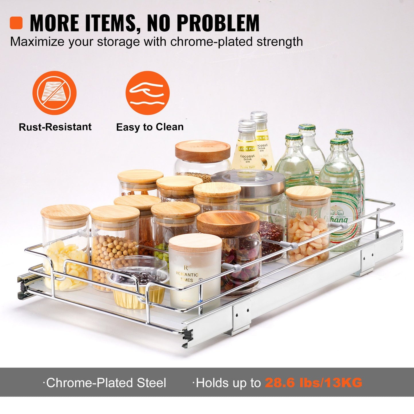 Pull Out Cabinet Under Sink Organizer 11 x 21 Inch Wire Drawer Basket