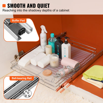 34x53 cm Pull Out Cabinet Organizer, Heavy Duty Slide Out Pantry Shelves, Chrome-Plated Steel Roll Out Drawers, Sliding Drawer Storage for Home, Inside Kitchen Cabinet, Bathroom, Under Sink