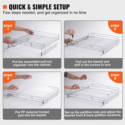 Pull Out Cabinet Under Sink Organizer 20 x 21 Inch Wire Drawer Basket