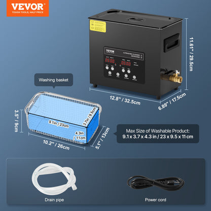 6L Ultra Sonic Cleaner, 180W Digital Ultrasonic Cleaning Machine with Gentle Mode & Upgraded Degassing, 40kHz Industrial Ultrasound Cleaner with Heater & Timer for Retainer, Jewelry, Tools