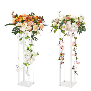 VEVOR 2PCS 31.5inch/80cm High Wedding Flower Stand, With Acrylic Laminate,Acrylic Vase Column Geometric Centerpiece Stands, Floral Display Rack for T-Stage Events Reception, Party Decoration Home