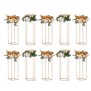 VEVOR 10PCS 31.5inch/80cm High Wedding Flower Stand, With Acrylic Laminate,Metal Vase Column Geometric Centerpiece Stands, Gold Rectangular Floral Display Rack for Events Reception, Party Decoration