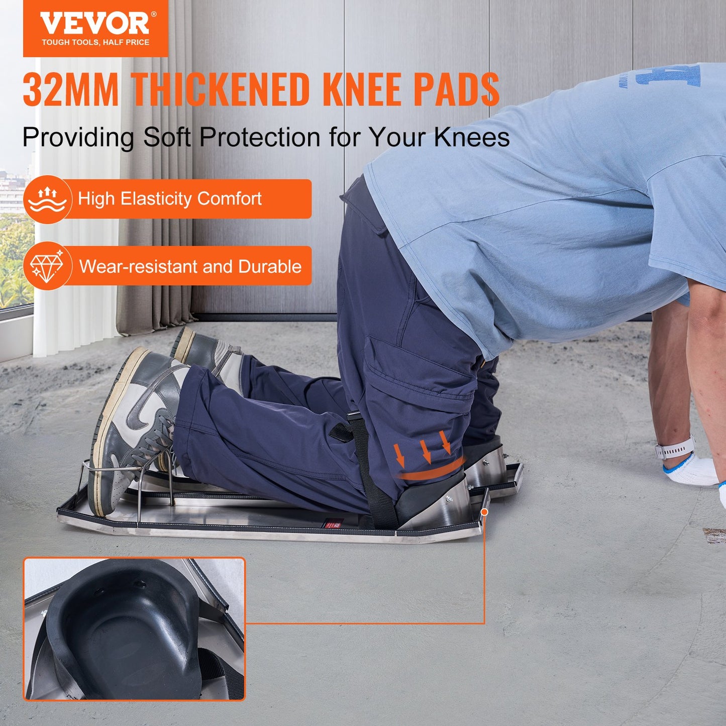 Concrete Knee Boards Knee Sliders 28" x 8" 2 Pair w/ Knee Pad for Concrete