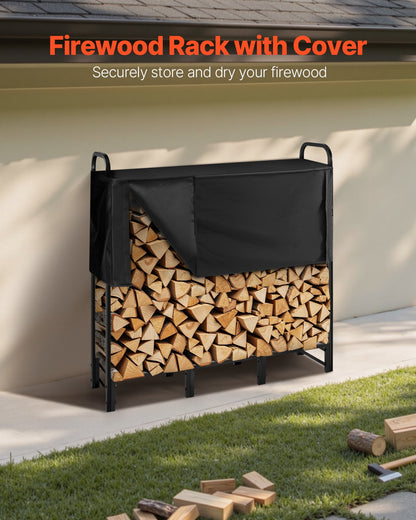 VEVOR Firewood Rack with Waterproof Cover, 1.22m Outdoor Firewood Holder, 1/4 Cord Storage Metal Log Holder, 400lb Max Weight Capacity, Top Covered, Powder - Coated Wood Storage Rack for Fireplace Deck - Factory Direct Shop