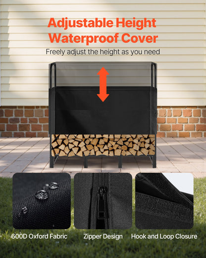 VEVOR Firewood Rack with Waterproof Cover, 1.22m Outdoor Firewood Holder, 1/4 Cord Storage Metal Log Holder, 400lb Max Weight Capacity, Top Covered, Powder - Coated Wood Storage Rack for Fireplace Deck - Factory Direct Shop