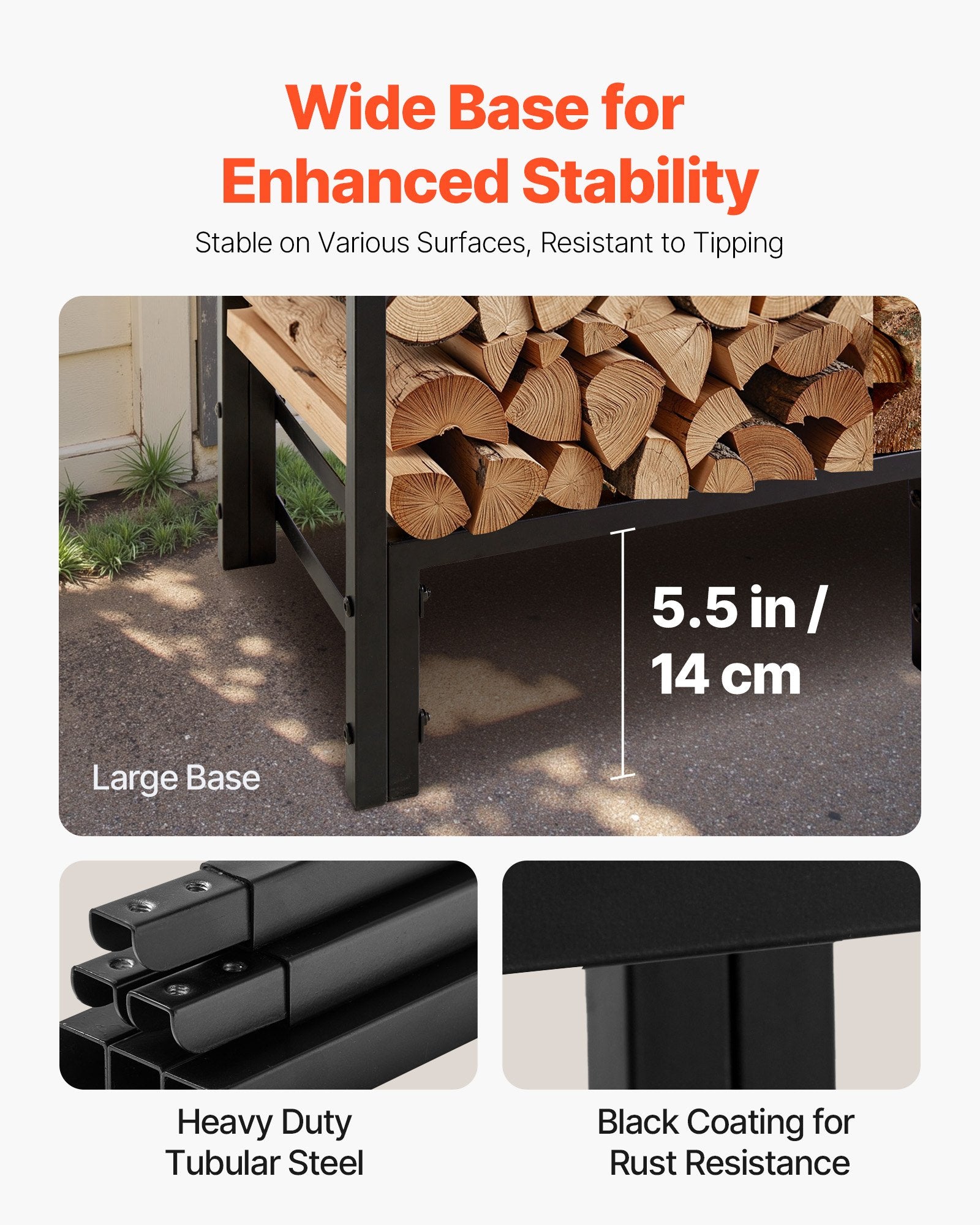 VEVOR Firewood Rack with Waterproof Cover, 1.22m Outdoor Firewood Holder, 1/4 Cord Storage Metal Log Holder, 400lb Max Weight Capacity, Top Covered, Powder - Coated Wood Storage Rack for Fireplace Deck - Factory Direct Shop