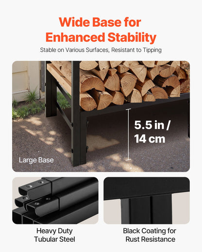 VEVOR Firewood Rack with Waterproof Cover, 1.22m Outdoor Firewood Holder, 1/4 Cord Storage Metal Log Holder, 400lb Max Weight Capacity, Top Covered, Powder - Coated Wood Storage Rack for Fireplace Deck - Factory Direct Shop