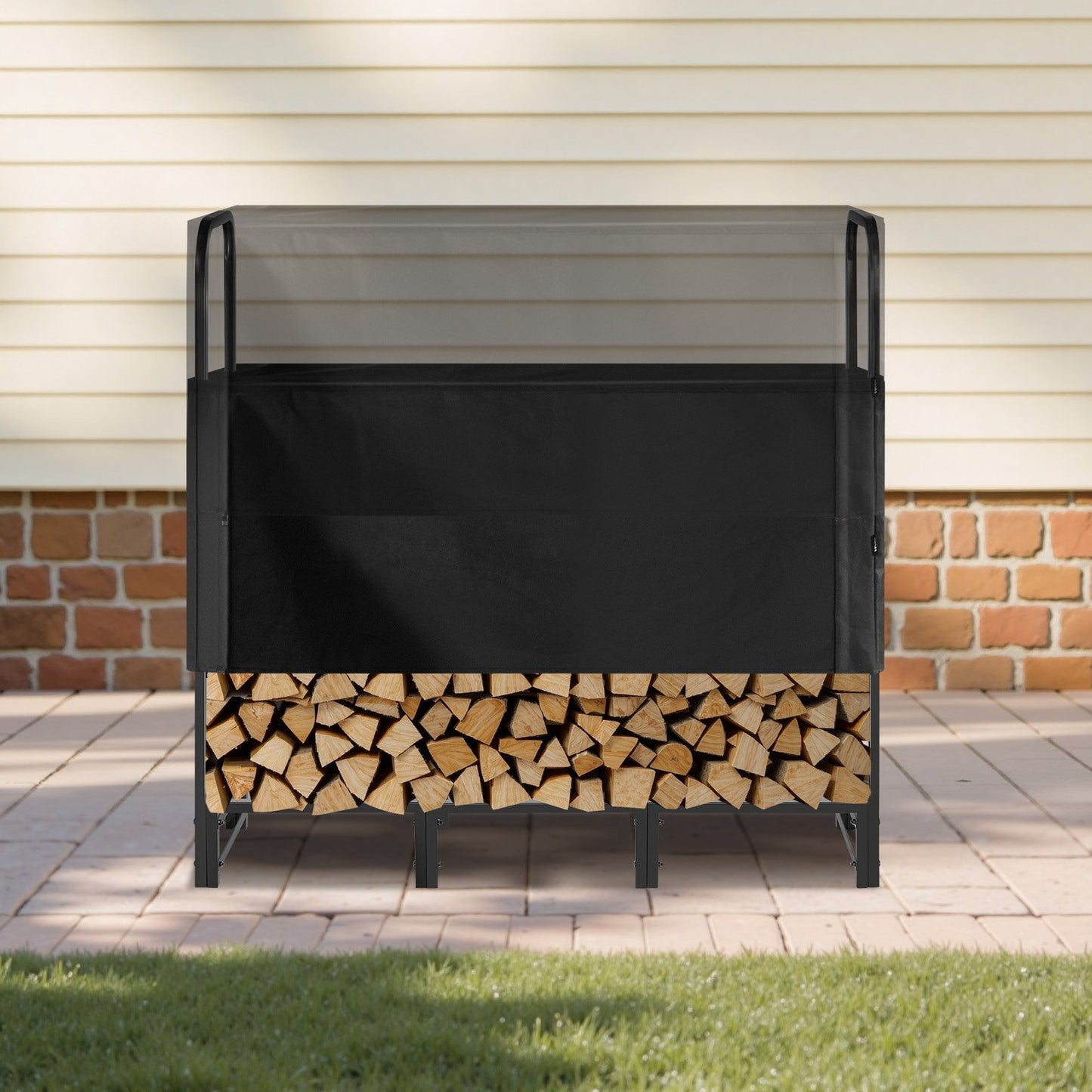VEVOR Firewood Rack with Waterproof Cover, 1.22m Outdoor Firewood Holder, 1/4 Cord Storage Metal Log Holder, 400lb Max Weight Capacity, Top Covered, Powder - Coated Wood Storage Rack for Fireplace Deck - Factory Direct Shop