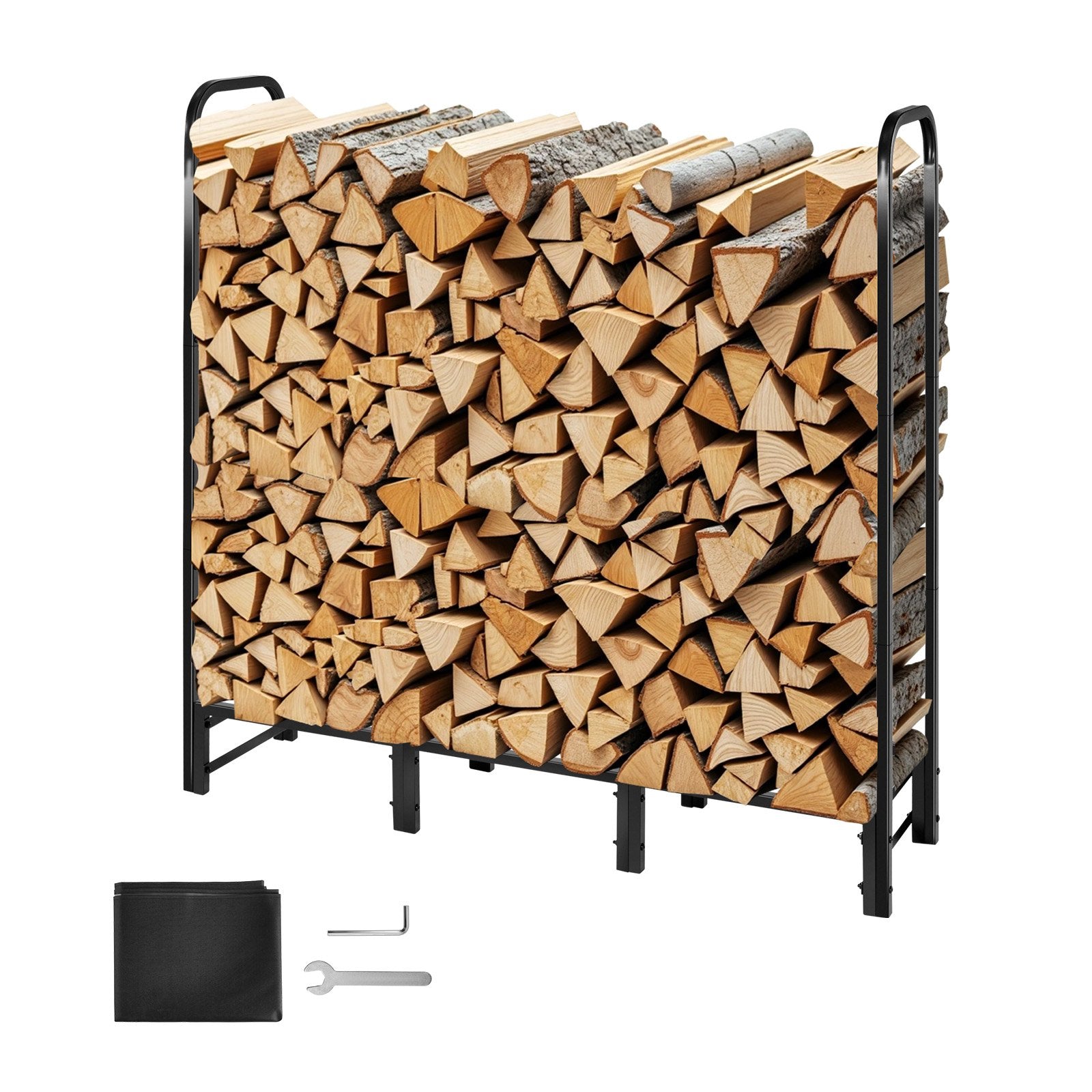 VEVOR Firewood Rack with Waterproof Cover, 1.22m Outdoor Firewood Holder, 1/4 Cord Storage Metal Log Holder, 400lb Max Weight Capacity, Top Covered, Powder - Coated Wood Storage Rack for Fireplace Deck - Factory Direct Shop