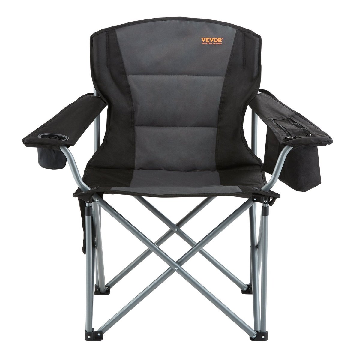 VEVOR Camping Folding Chair for Adults, Portable Heavy Duty Outdoor Quad Lumbar Back Padded Arm Chairs with Side Pockets, Cup Holder and Cooler Bag for Beach, Lawn, Picnic, Fishing, Backpacking, Black - Factory Direct Shop