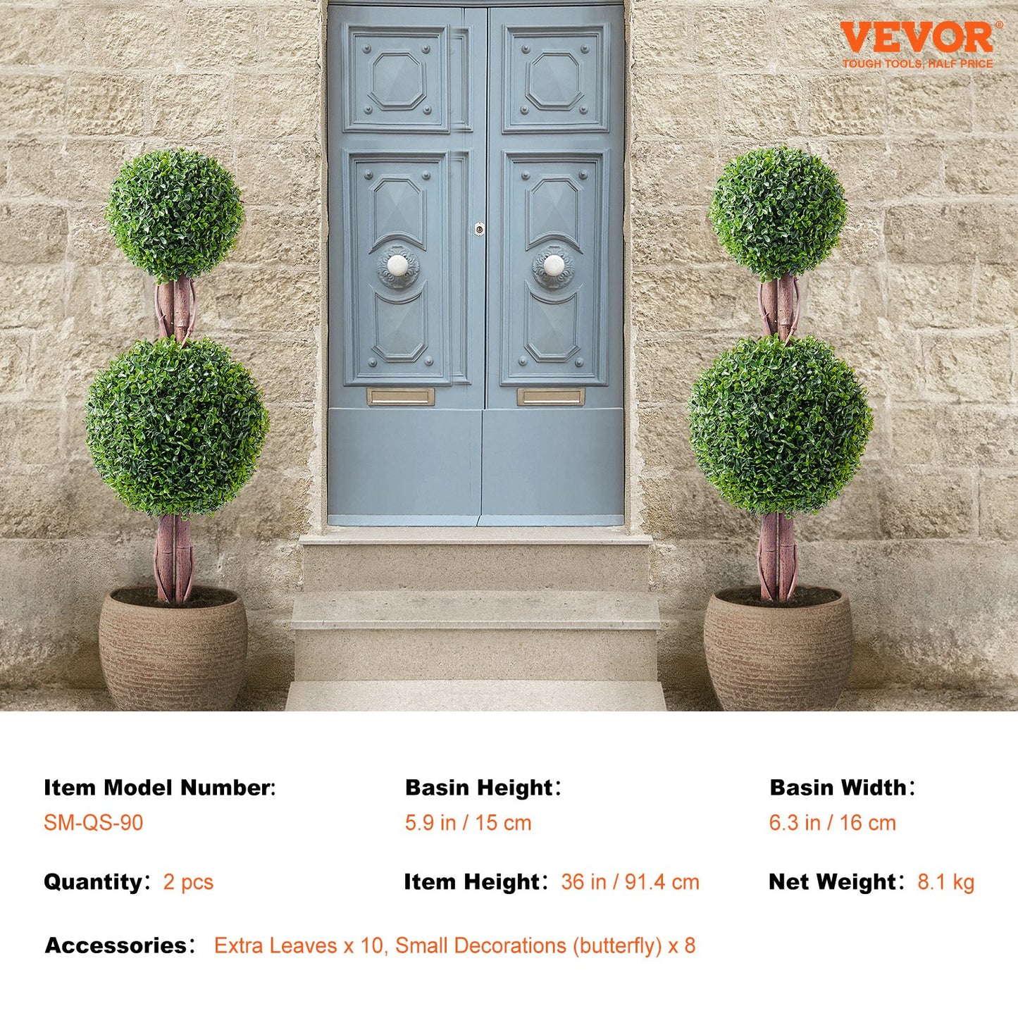 2 Pack 91.4cm Artificial Boxwood Topiary Tree Faux Plant UV Decor In/Outdoor