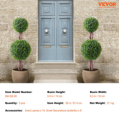 2 Pack 91.4cm Artificial Boxwood Topiary Tree Faux Plant UV Decor In/Outdoor