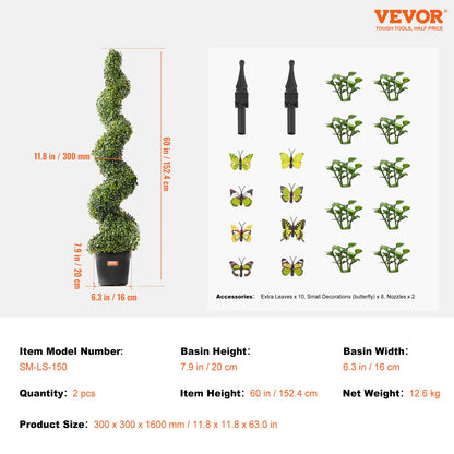 2 Pack 152.4cm Artificial Boxwood Topiary Tree Faux Plant UV Decor In/Outdoor