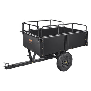 Heavy Duty ATV Trailer Steel Dump Cart, 750-Pound 15 Cubic Feet, Garden Utility Trailer with Removable Sides for Riding Lawn Mower Tractor