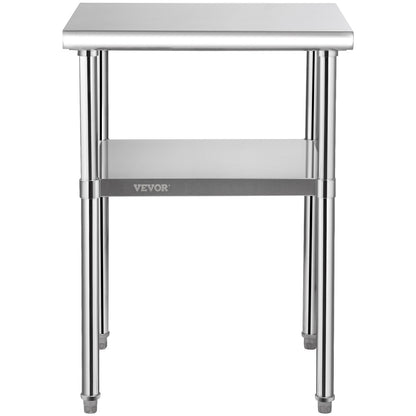 Stainless Steel Prep Table, 61 x 61 x 91.4 cm, 600lbs Load Capacity Heavy Duty Metal Worktable with Adjustable Undershelf & Universal Wheels, Commercial Workstation for Kitchen Garage Backyard