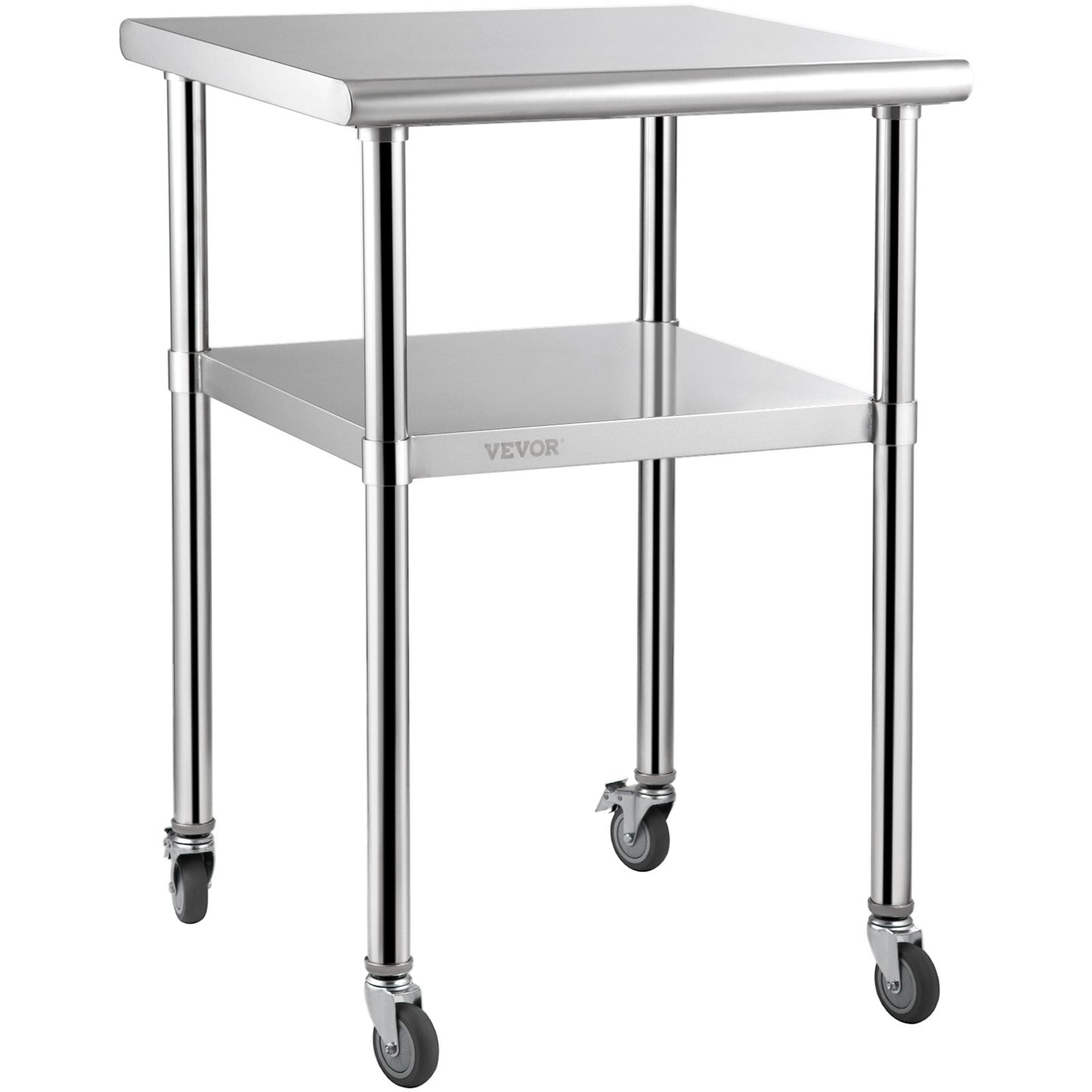 Stainless Steel Prep Table, 61 x 61 x 91.4 cm, 600lbs Load Capacity Heavy Duty Metal Worktable with Adjustable Undershelf & Universal Wheels, Commercial Workstation for Kitchen Garage Backyard