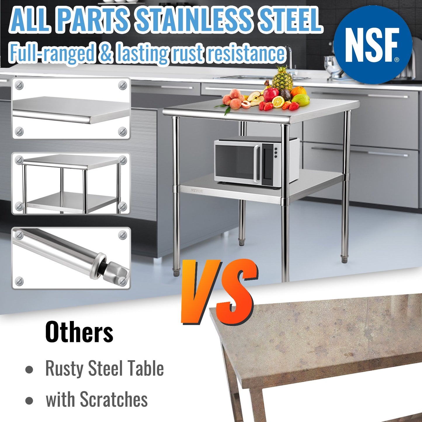 Stainless Steel Work Prep Table Commercial Food Prep Table 30x30x36in