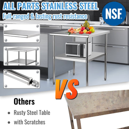 Stainless Steel Work Prep Table Commercial Food Prep Table 30x30x36in