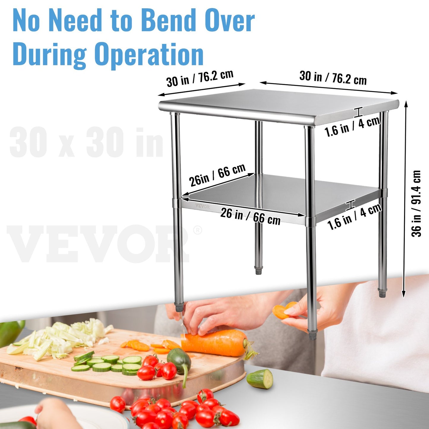 Stainless Steel Work Prep Table Commercial Food Prep Table 30x30x36in