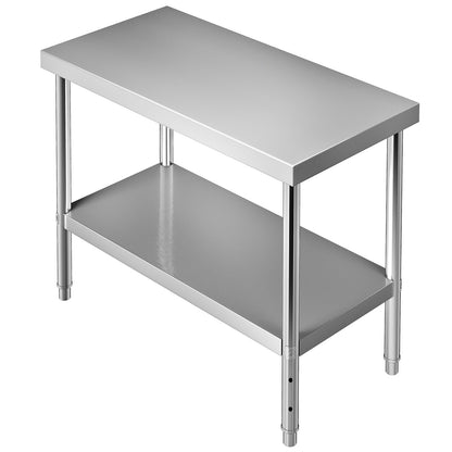 Stainless Steel Prep Table, 122 x 46 x 86 cm, 250kg Load Capacity Heavy Duty Metal Worktable with Adjustable Undershelf, Commercial Workstation for Kitchen Restaurant Garage Backyard