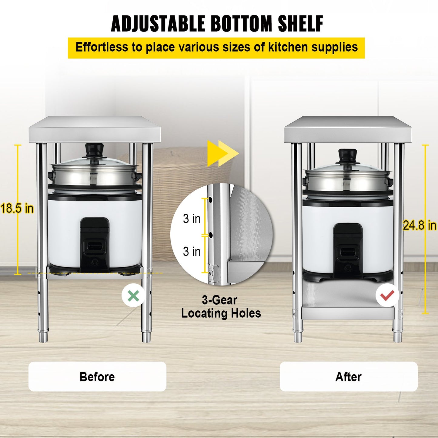 Stainless Steel Prep Table, 122 x 46 x 86 cm, 250kg Load Capacity Heavy Duty Metal Worktable with Adjustable Undershelf, Commercial Workstation for Kitchen Restaurant Garage Backyard