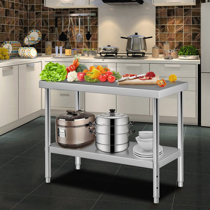 Stainless Steel Prep Table, 122 x 46 x 86 cm, 250kg Load Capacity Heavy Duty Metal Worktable with Adjustable Undershelf, Commercial Workstation for Kitchen Restaurant Garage Backyard