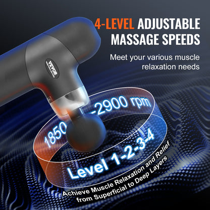 Massage Gun Deep Tissue, Percussion Muscle Massager for Athletes - with 4 Speed Levels & 4 Massage Heads, 7.4V 2500mAh Batteries, Handheld Mini Massage Gun for Pain Relief, Muscle Relaxation