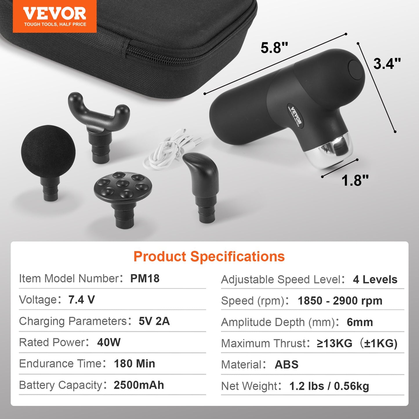 Massage Gun Deep Tissue, Percussion Muscle Massager for Athletes - with 4 Speed Levels & 4 Massage Heads, 7.4V 2500mAh Batteries, Handheld Mini Massage Gun for Pain Relief, Muscle Relaxation