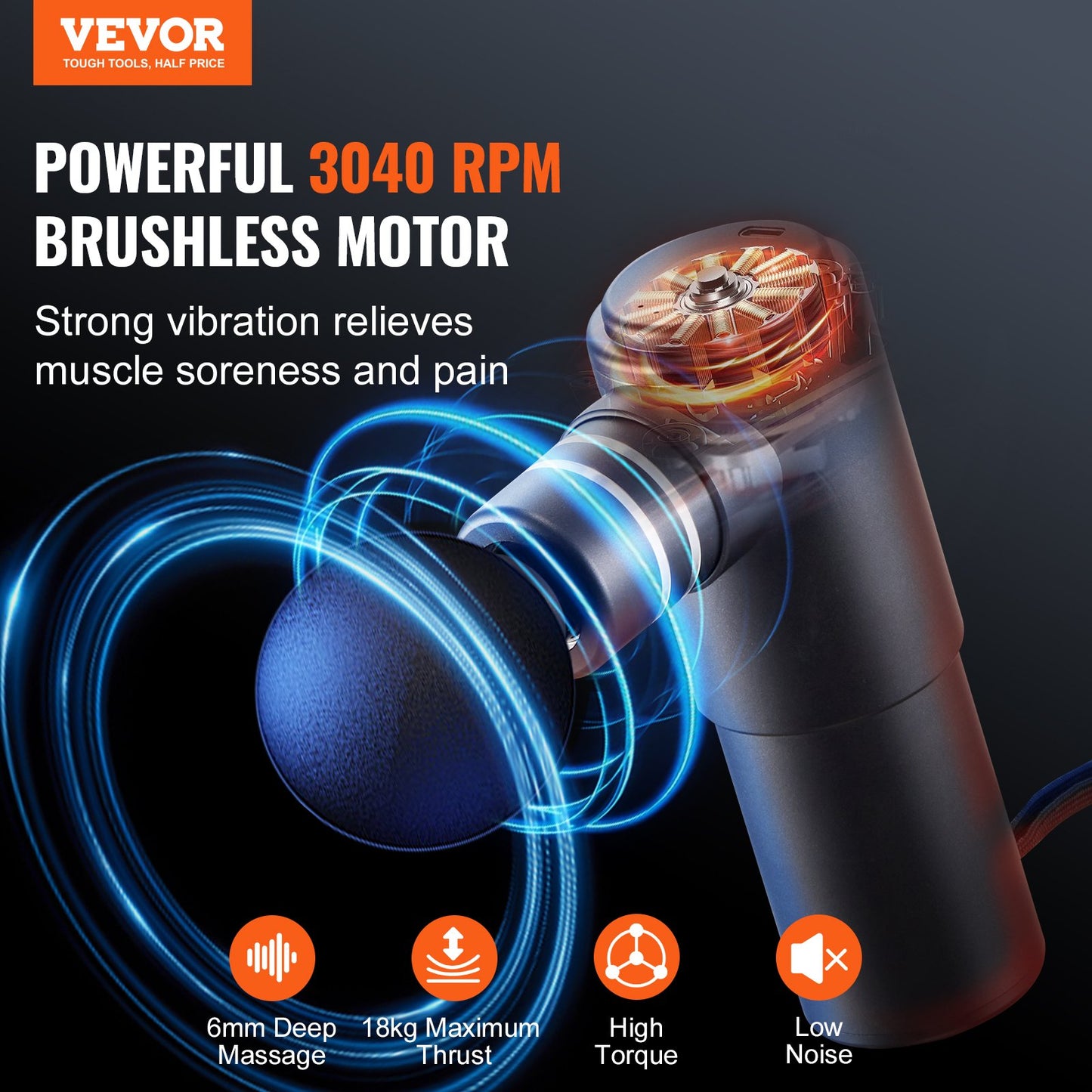 Massage Gun Deep Tissue, Percussion Muscle Massager for Athletes - with 4 Speed Levels & 4 Massage Heads, 12V 2500mAh Batteries, Handheld Electric Massage Gun for Pain Relief, Muscle Relaxation