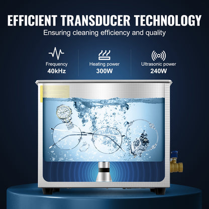 Ultrasonic Cleaner 10L Jewelry Cleaning with Digital Timer Ultrasonic Cleaning Machine for Jewellery Rings Watches Eyeglasses Dentures Coins Metal Parts Commercial and Home Use Silver