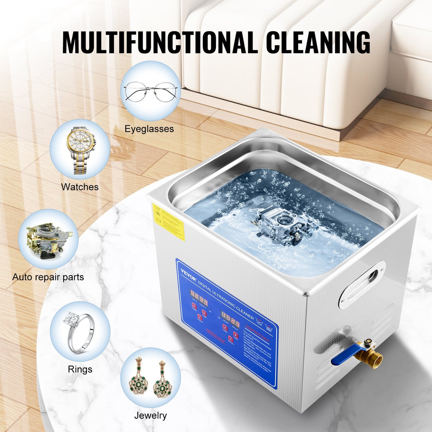 Ultrasonic Cleaner 10L Jewelry Cleaning with Digital Timer Ultrasonic Cleaning Machine for Jewellery Rings Watches Eyeglasses Dentures Coins Metal Parts Commercial and Home Use Silver